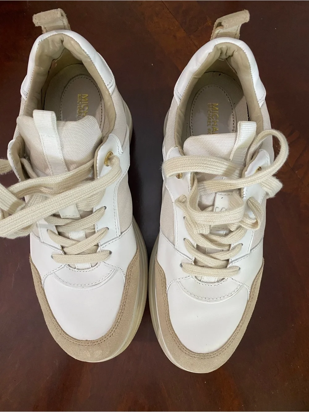 Michael Kors Cream and Tan Platform Lace-Up Sneakers